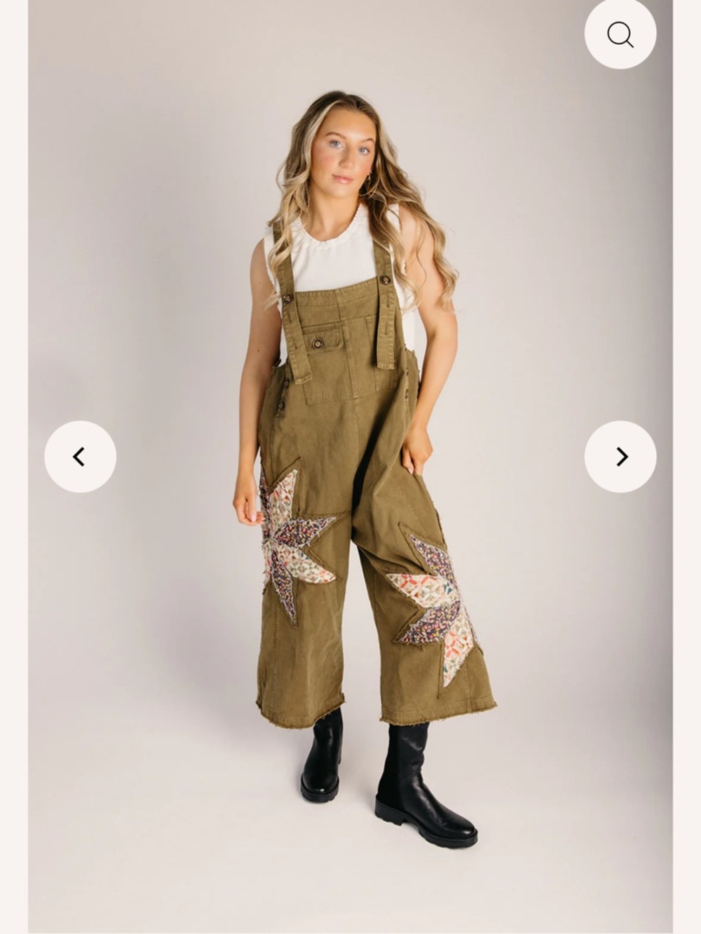 Olive Green Patch embroidered overalls jumpsuit Piper Scoot Blue Velvet M L star